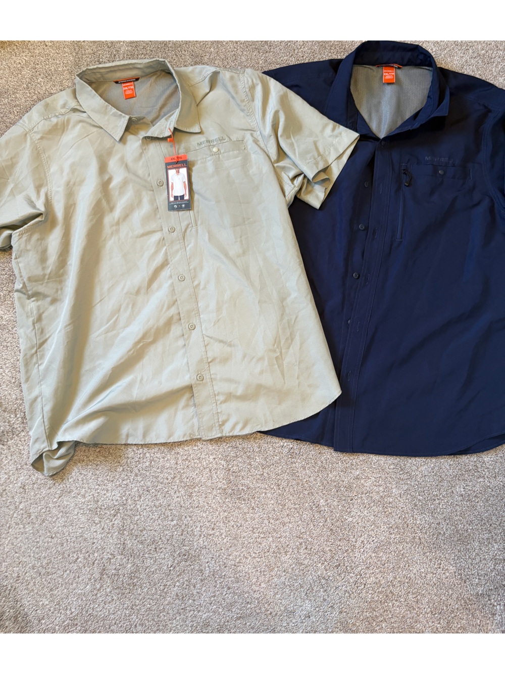 Merrell Button Up Shirts Navy Beige Size XXL Outdoor Fishing Hunting Hiking